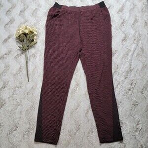 ✨️CL Free People Maroon Elastic Waistband Stripe Cuff Pants Size M